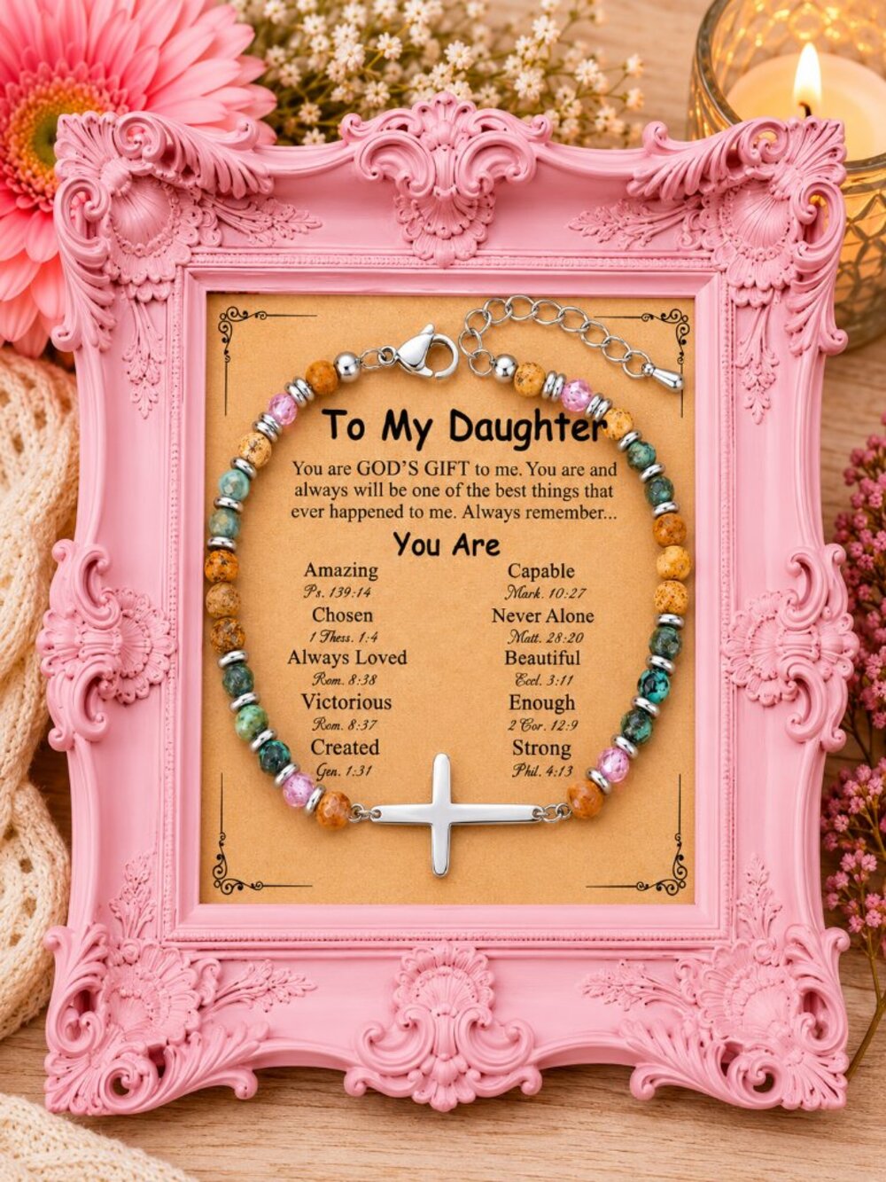 To My Daughter Cross Bracelet Christian Gift Faith Jewelry Inspirational Scriptu - Picture 3 of 4
